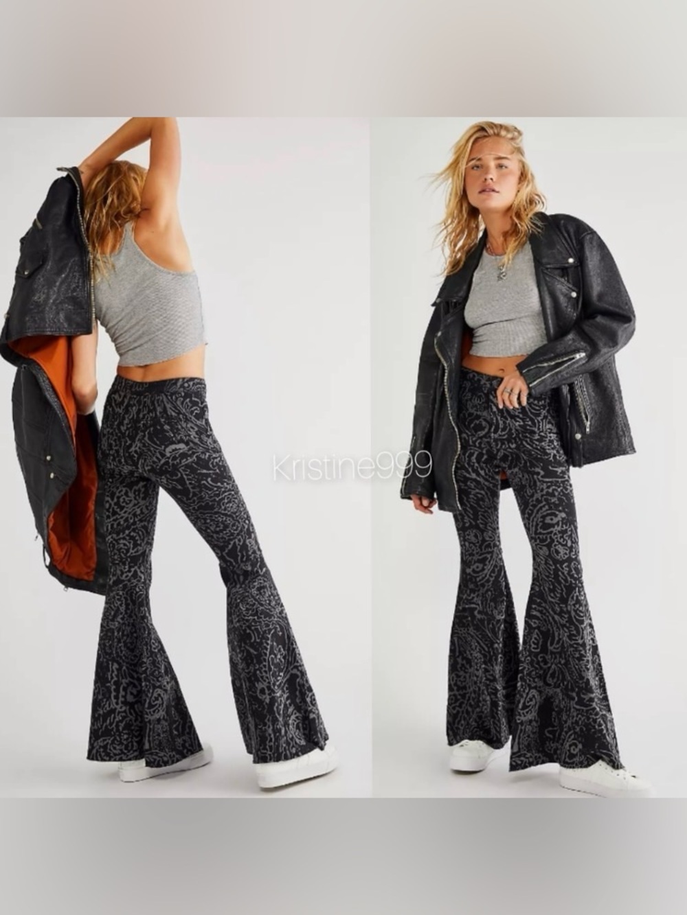 NWT Free People Just Float On Printed Flare Jeans Black Paisley Discharge 29
